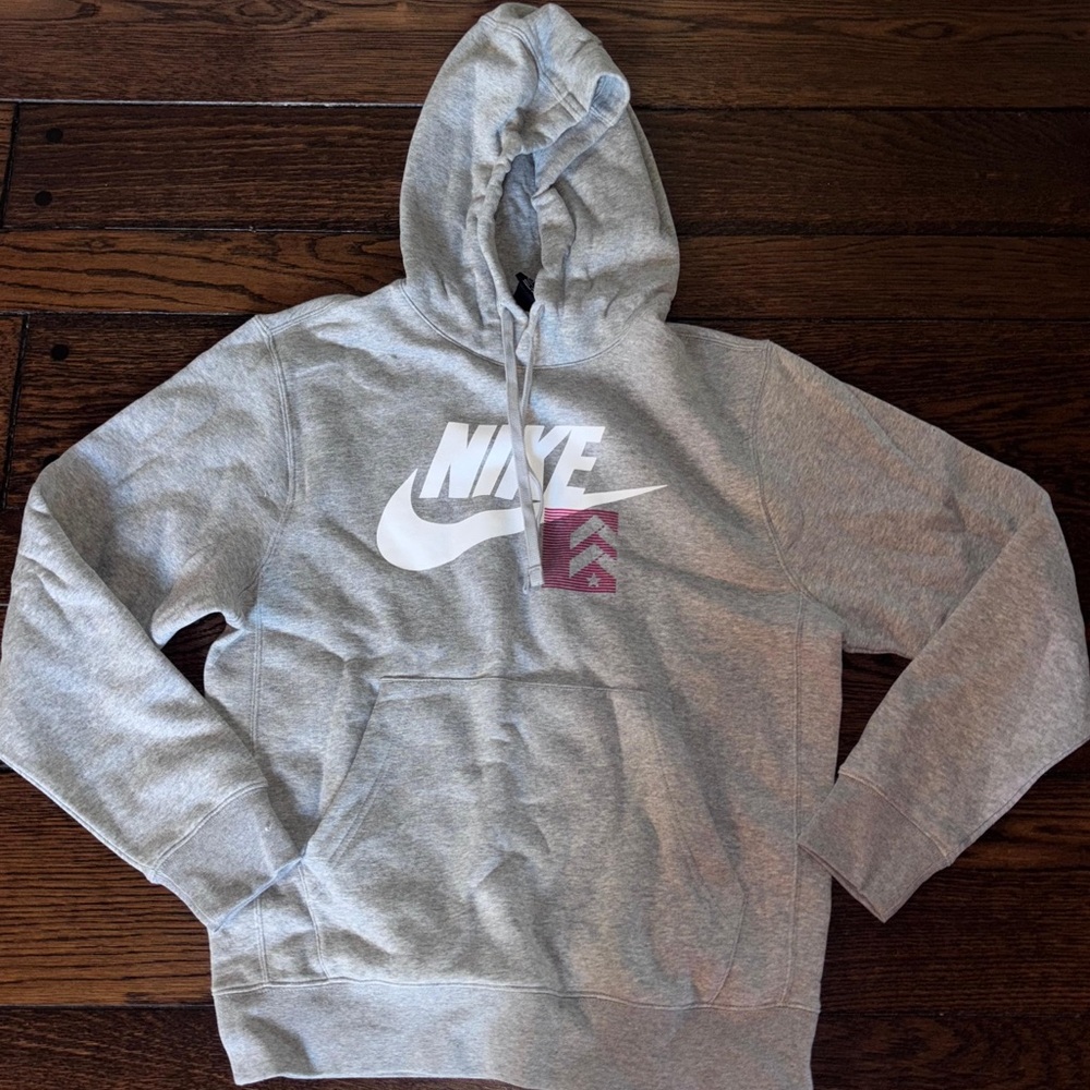 Nike NWT Heather Gray Hoodie White Logo Swoosh grey sweater unisex women men top